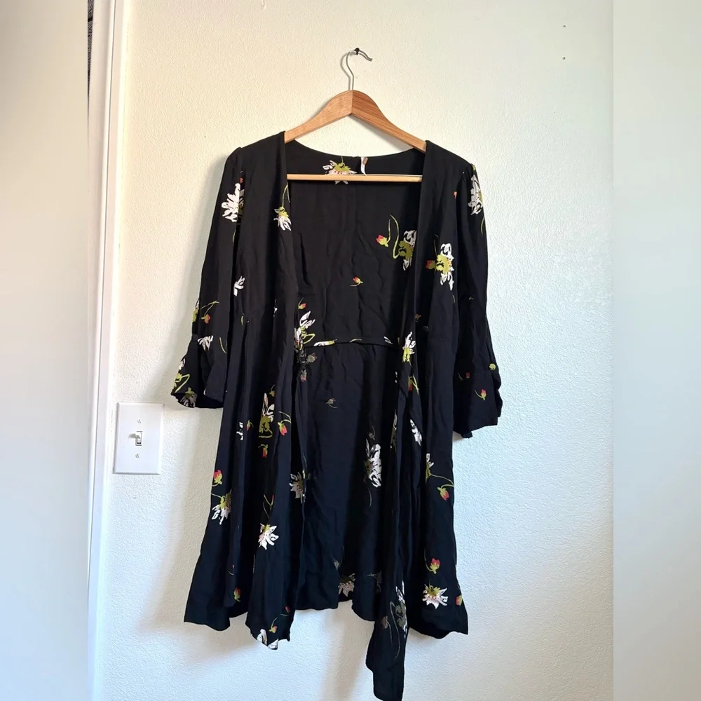 Free People Black Floral Time on My Side Wrap Dress - Picture 5 of 12